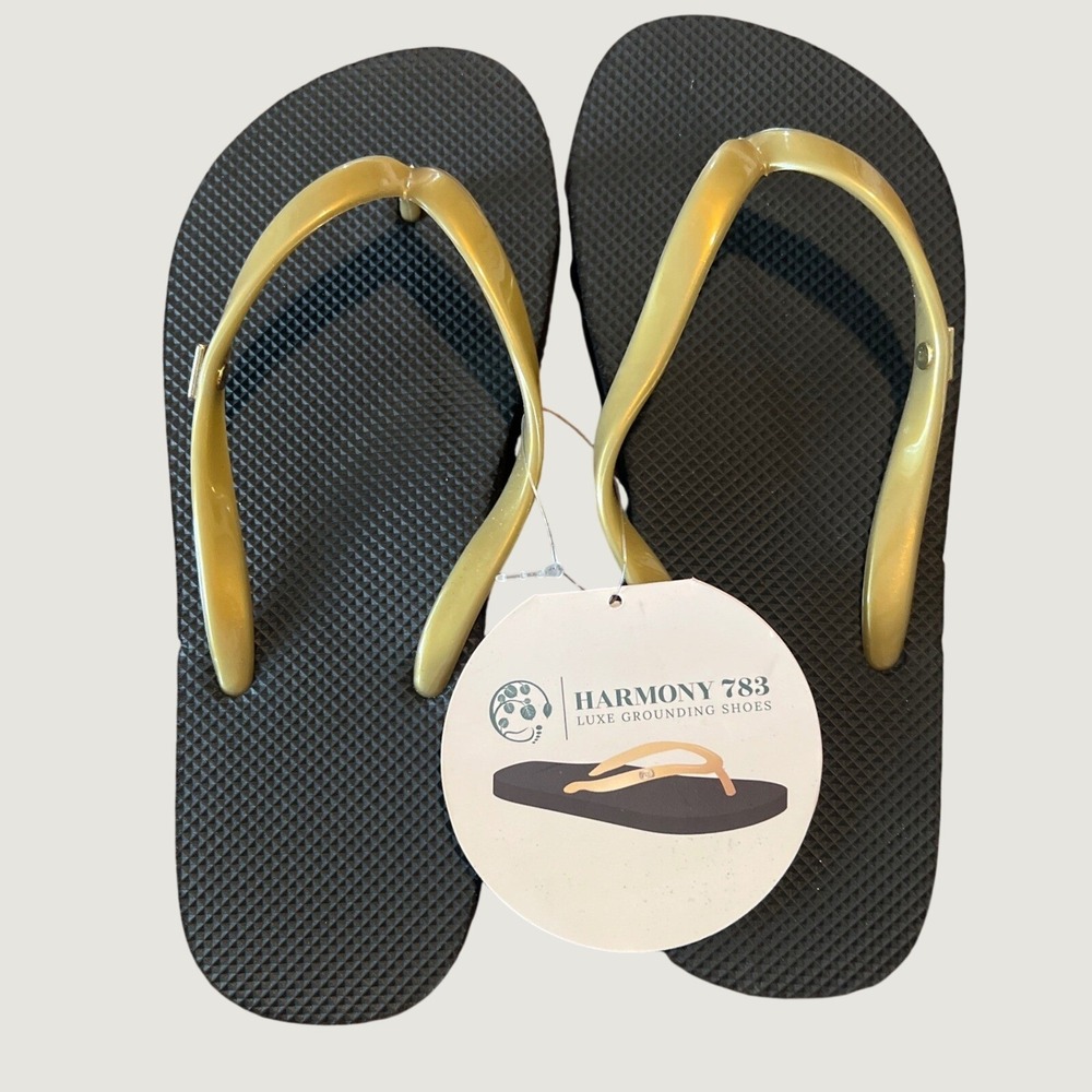New Harmony 783 Conductive Flip Flops Women's 5 Black Gold Grounding Sandals